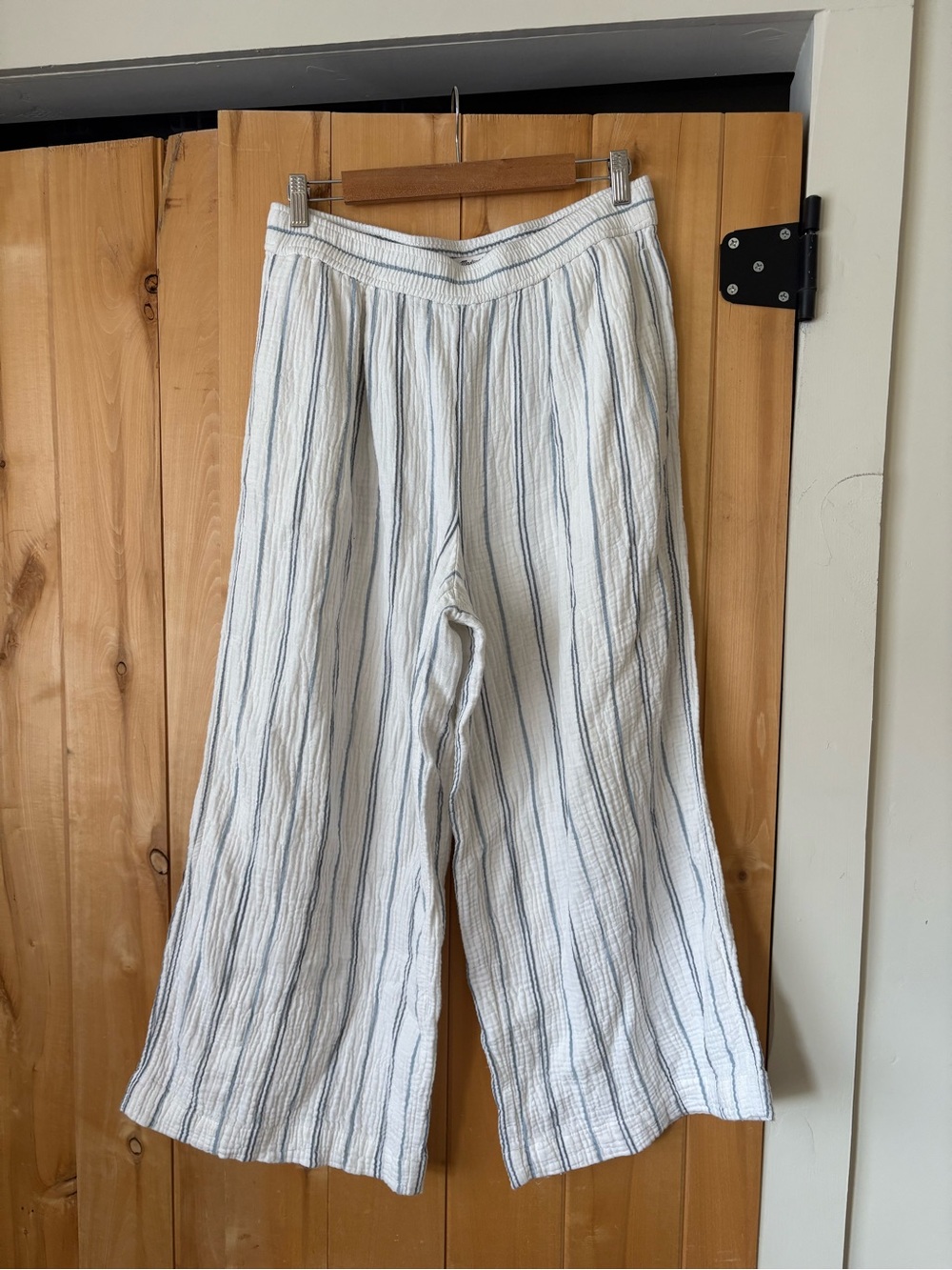 Madewell crinkle cotton gauze Wide-Leg Pants white with Blue Pinstripes